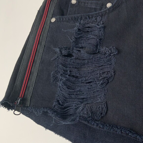 LF The Brand Cut-off Shorts Button-fly Red Zip Detail Black 28 - Picture 8 of 8